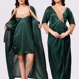 NIGHT KEYS Solid Short Sleeves Maxi Sweat Nightdress-image-53