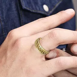MEENAZ Men Stainless Steel Gold-Plated Band Finger Ring image 2