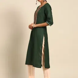 Gerua by Libas Green Cotton Embellished Straight Kurta image 3
