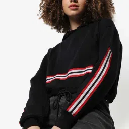 Campus Sutra Black Cotton Striped Sweatshirt image 3