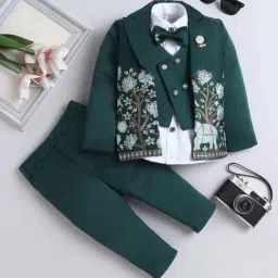 Fourfolds Boys Dark Green Embroidered Clothing Set-picture-25