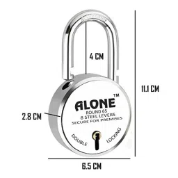 ALONE LOCKS 65 mm Steel Chrome 12 Same Keys Door Double Locking Padlock (Pack of 2) image 3