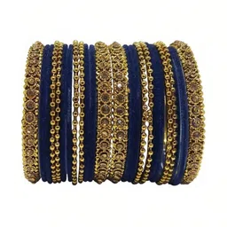 zsp Set Of 24 Blue Glass Artificial Stones & Beads Bangles-picture-31