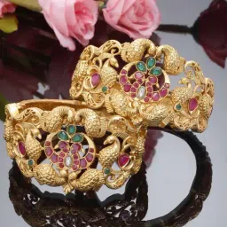 Karatcart Antique Gold-Plated Peacock Design Rajwadi Temple Bangles for Women - Set of 2-image-44