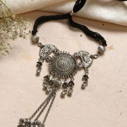 Teejh Akshara Silver Oxidized Choker Necklace-picture-33
