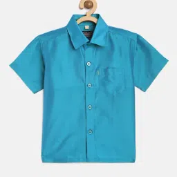 THANGAMAGAN Kids Sky Blue Solid Shirt-image-4