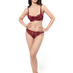 Amante Maroon Lace Pattern Balconette Bra image 4
