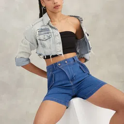 The Roadster Lifestyle Co Women Relaxed Fit High Rise Kids Force Denim Shorts-picture-32