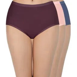 Amante Wine & Pink Full Brief Panties - Pack Of 3-image-8