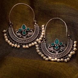 Teejh Saara Floral Aqua Green Stone Bali Earrings-picture-25