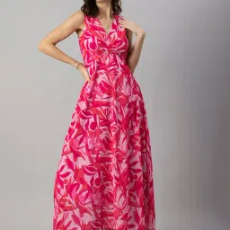 Moomaya Coral Printed Maxi Dress-image-11