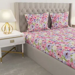 Raymond Home Pink & Blue Printed 100 TC Queen Bedsheet Set-2.25 m x 2.50 m image 4