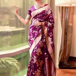 Peachmode Women Purple Art Silk Floral Zari Saree-image-21