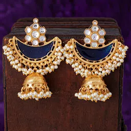 Sukkhi Gold-Plated & Blue Classic Jhumkas-image-86