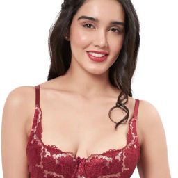Amante Maroon Lace Pattern Balconette Bra-picture-46