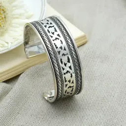 Teejh Chaya Floral Embossed Silver Oxidized Cuff Bracelet-picture-48