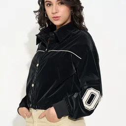 People Women Brand Logo Crop Bomber with Embroidered Jacket-picture-32
