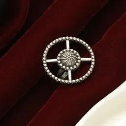 Priyaasi Oversized Halo Flower Oxidized Silver Cocktail Ring-picture-31