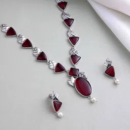 PANASH Silver Plated Stone Studded Jewellery Set-picture-35