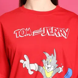 Dreambe Women Tom & Jerry Graphic Printed Round Neck Cotton Oversized T-shirt image 4
