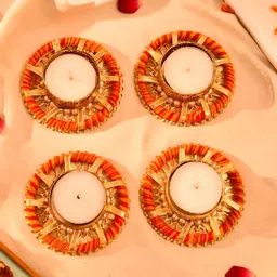 Aapno Rajasthan Red 4 Pieces Embellished Decorative Tealight Candle Holders-image-11