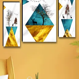 Livin'luxe Off White & Gold-Toned 3 Pieces Deer & Trees Printed Wall Arts image 2