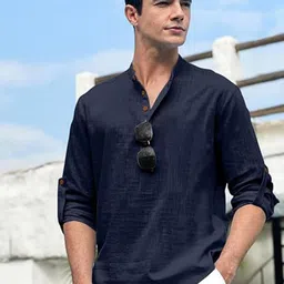 EdinWolf Mandarin Collar Roll-Up Sleeves Straight Kurta image 5