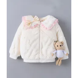 Kookie Kids Full Sleeves Winter Jacket with Bow Applique & Sling Bag - Beige-picture-33