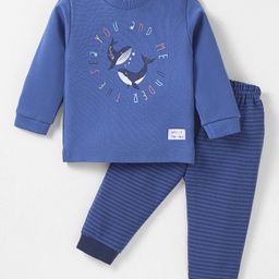 Zero Interlock Knit Full Sleeves T-Shirt & Lounge Pants Set With Arctic Animals Print - Royal Blue-picture-8