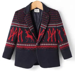 Noddy Full Sleeves Reindeer Printed Blazer - Red-picture-23