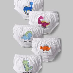 Doodle Poodle 100% Cotton Single Jersey Knit Briefs with Dino Print Pack of 5 - White-picture-6
