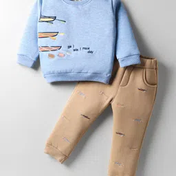 ToffyHouse Fleece Knit Full Sleeves Winter Wear Sweatshirt & Lounge Pant Set With Rowboat Embroidery - Royal Blue-image-63