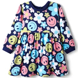 Babyhug Cotton Woven Full Sleeves Floral Printed Frock - Navy Blue-image-28