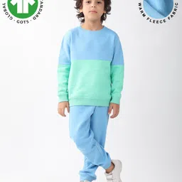 Anthrilo Fleece Knit Full Sleeves Cut & Sew Light Winter Sweatshirt & Joggers Set - Sea Green & Blue-picture-10