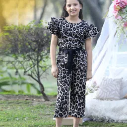 Cutiekins Woven Half Sleeves Leopard Printed Jumpsuit - Black & White-picture-19