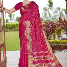 JUST FASHION Woven Design Zari Bandhani Saree-image-74