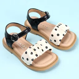 Oh! Pair Sandals with Buckle & Velcro Closure & Polka Dots Print -  Black image 2