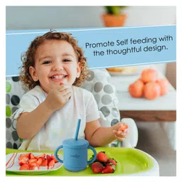 CUBKINS Sippy Cup with Lid & Straw for Infants & Toddlers | 3 Configurations | Anti Slip Bottom | Double Handles | 100% Silicone, BPA Free | Easy to Clean (Blue Olive) image 2