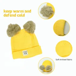 The little lookers Knit Pom Pom Detailed Cap - Yellow image 2