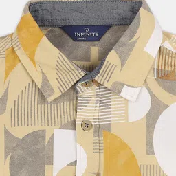 INFINITY Cord Cotton Half Sleeves Abstract Printed Shirt - Khaki image 4