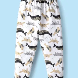 kookie kids india Kookie Kids Single Jersey Knit Full Sleeves Striped & Animal Printed Co-Ord Night Suits Pack of 2 - White & Navy Blue image 4