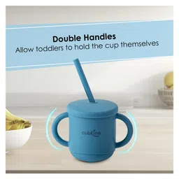 CUBKINS Sippy Cup with Lid & Straw for Infants & Toddlers | 3 Configurations | Anti Slip Bottom | Double Handles | 100% Silicone, BPA Free | Easy to Clean (Blue Olive) image 5