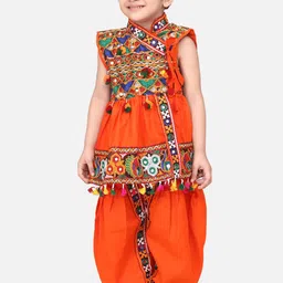 BownBee Boys Orange Embroidered Kediyu image 1