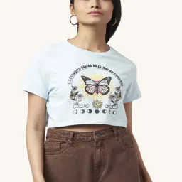 People by Pantaloons Sky Blue Cotton Printed Crop T-Shirt-image-71
