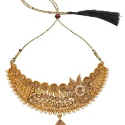 Anikas Creation Traditional Hasli Style Gold Plated Choker Cutwork & Floral Design Jewellery Set image 3