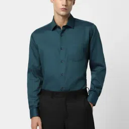 Van Heusen Green Cotton Regular Fit Texture Shirt-picture-24