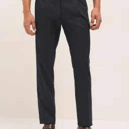 The Bear House Blue Solid Regular Fit Trousers-picture-31