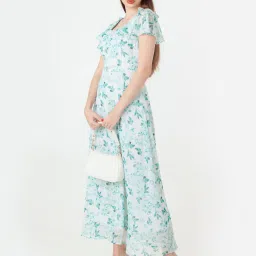 Zink London White & Green Printed Maxi Dress image 4
