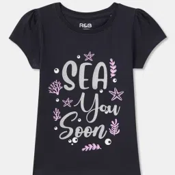 R&B Kids Navy Blue Graphic Regular Fit Top-picture-34