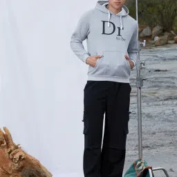 Campus Sutra Light Grey Cotton Regular Fit Printed Hooded Sweatshirt image 4